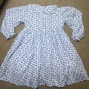Cecil and Lou smocked Heart Patterned White and Blue dress